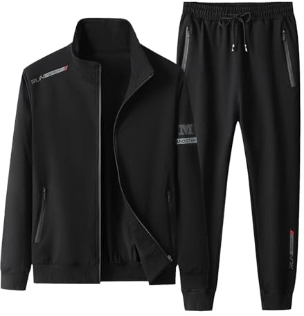 WAZHAKU Tuta sportiva da uomo, lunga da jogging, tuta da jogging, tuta sportiva in due pezzi, streetwear, 2 pezzi, giacca bomber e pantaloni casual, tuta sportiva, Nero , 7XL