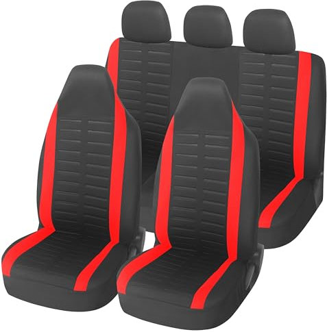 Upgrade4cars Fundas Asientos Coche con Reposacabezas Incorporado Universales Negro Rojo | Cubre Universal | Protector de Asiento Delantero para Delantero y Trasero