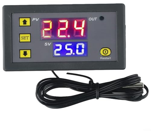 Temperature Controller with Red and Blue Display, Digital Thermostat Meter (24V)