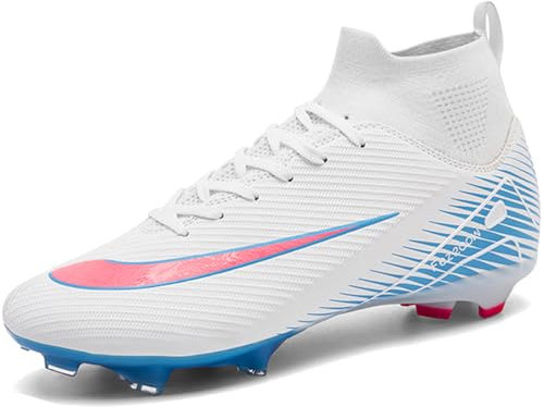Lvptsh Zapatos de Fútbol Hombre Botas de Fútbol Spike Aire Libre Niños Calzado de Fútbol Tacos de Fútbol Multitacos Ligero,White,EU35
