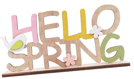 Garneck Holz Schriftzug Hello Spring - Frühlingsdeko & Osterdeko Als Tischdeko - Holzaufsteller Für Zuhause Büro Oder Kinderzimmer Perfekte Deko Für Frühlingsfeste Und Partys