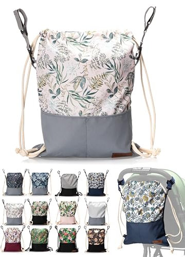 BambiniWelt Wickeltasche Kinderwagen – Leichter Beutel mit Rucksackfunktion, wasserdicht & robust, mit Reißverschluss, Tunnelzug & Baumwollkordeln, Kinderwagentasche für Alltag, Farbe: Modell 4