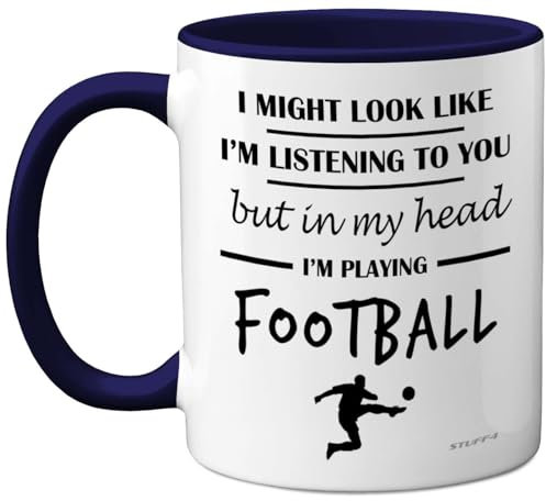 Stuff4 Football Gifts - in My Head I'm Playing Football Mug - Funny Gift for Footy Players, Footie Lover Presents, 11oz Ceramic Navy Blue Premium Mugs Novelty Cup