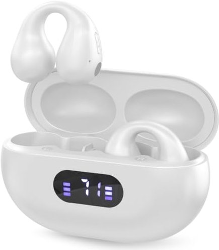 SAIET Ear Cuff Auricolari Bluetooth Open Ear con Clip Comodi e Leggeri, Resistenti al Sudore Ideali come Cuffie Sport, Design Ergonomico e Audio Potente, Fino a 20h di Autonomia - Bianco