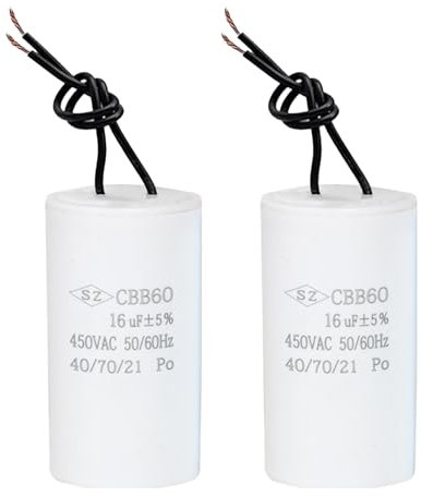 2 CBB60 450V 16μF 50/60Hz Condensateur de Démarrage, Condensateur de Moteur avec Fils, Condensateur AC Universel pour Pompe à Eau Piscine Compresseur Climatiseur Lave-Linge Générateur Machine