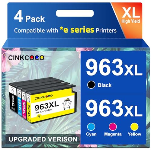 CINKCOCO 963XL Druckerpatronen Kompatibel für HP 963 XL Multipack für HP Officejet Pro 9012e 9010 Patronen 9010e 9012 9014 9014e 9020 9020e 9022 9022e 9025e 9015e 9016e 9019 (4 Pack)