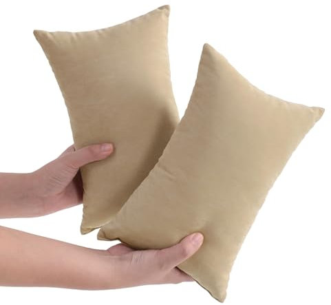 DSAoTeng Kleine Kissen, Mikrofaser, Mini-Reisekissen für Nacken, Knie, Lendenwirbelstütze, weich, waschbar, für Haustiere, Katzen, Hunde, zum Schlafen, Nickerchen, Büro, Auto, Camping, 2 Stück (Khaki)