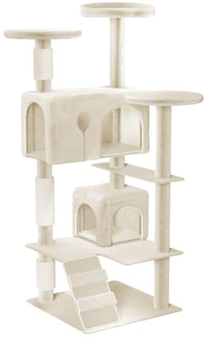 FIVMEN Árbol para gatos de gran altura de 130 cm, rascador de sisal, cueva para gatos, plataformas, escaleras, beige