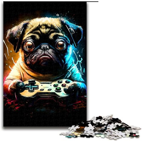 Puzzle per adulti 1000 pezzi Pug Play Console Game Puzzles Gioco Giocattoli Divertenti 75x50cm