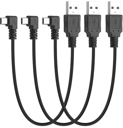 YACSEJAO 30CM 90 Degree Mini USB Short Cable,3Pcs Right Angle USB A 2.0 to Mini B Data Sync Charging Cable for Dash Cam Driving Recorder,MP3 Players,Camera (Left Angle)