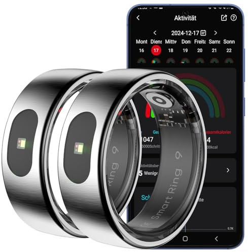 Newgen Medicals Schrittzahl Zähler Ring: 2er-Set Fitnesstracker-Ringe, Touch, Herzfrequenz, SpO2, 5 ATM, Gr.57 (Fitness-Gesundheits-Smart, Smartring, Handy)