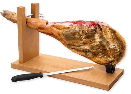Montevalle Serrano Schinken Set Gran Reserva | Inkl. Schinkenhalter & Profi-Messer | Spanische Schinkenspezialität 12 Monate gereift | Authentischer Genuss für Feinschmecker