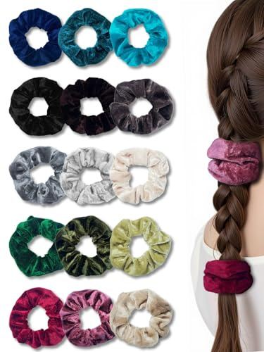 Willingood Scrunchies Samt Bunte Haarbänder für Damen, 15 Stück | Elastische Gummibände Pferdeschwanz-Haar-Accessoires Haarschmuck Zopfgummi, Geschenk für Mutter Freundin Mädchen Frauen