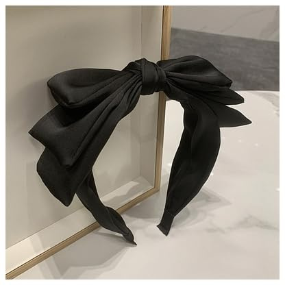 BrightGlow Serre-tête avec grand nœud pour femme - Élégant bandeau noué - Large bandeau élastique et tendance - Bandeau pour cheveux pour femmes et filles - Noir