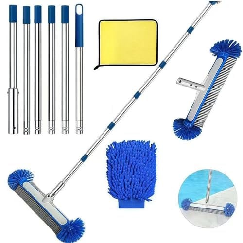 Pool Bürsten Set, Poolbürsten reinigungsbürste mit Teleskopstange 230 cm, Poolreiniger Bürste 45 cm, Pool Reinigung Bürste, Pool Bürsten Set für Pool Reinigung mit Reinigungstuch und Waschhandschuh.