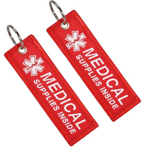 MEDMAX Medical Supplies Inside Luggage Tag 2 Pack, Double Sided Emergency Medical Alert Keychain Tags for CPAP Respiratory Equipment, Diabetes, Allergy Bag