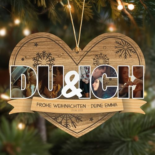 Du & Ich Weihnachtsbaumschmuck - du und ich personalisierte Weihnachtskugeln, Herzensmensch Geschenk Christbaumschmuck, Herzensmensch Weihnachtsdeko - Geschenk für Partner, Geschenke Partner