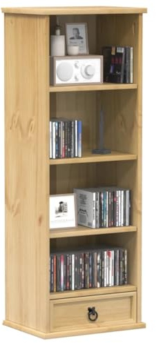 YuuSsea CD-Schrank Corona 40x30x110 cm, Massivholz Kiefer Honigwachs-Finish, Stehendes Regal mit Schublade, Vielseitig für CDs, DVDs, Bücher, Büro, Wohnzimmer