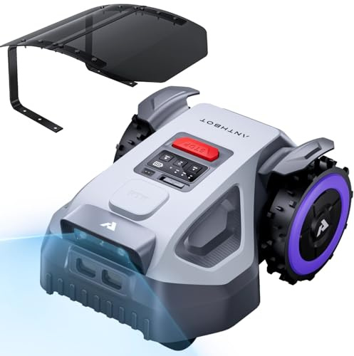 ANTHBOT M5 + Garage, Rasenmäher Roboter ohne Begrenzungsdraht, RTK-Navigation mit Dual-Vision, KI-Hindernisvermeidung, Mähroboter mit App-Steuerung, 45% Steigung, für kleine und mittelgroße Gärten