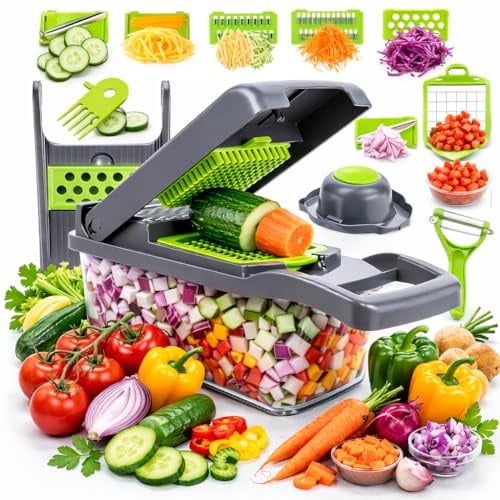 Mandolina de Cocina Profesional, Cortador de Verdura y Picadora de Verduras 16 en 1 – Cortador de Verduras y Picador de Verdura y Frutas – Mandolina Cocina, Cortador y Picadora Verduras