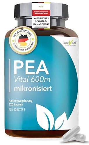 DocVital® PEA Kapseln mikronisiert, 1200 mg, 120 Kapseln, 100% Pure Pea | Palmitoylethanolamide PEA Vital 600 in pharmazeutischer Qualität, hohe Bioverfügbarkeit, vegan, laborgeprüft