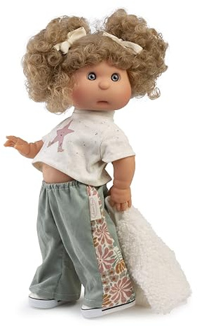 Iris Bauchnabelpuppe, modisch, mit Vinylkörper, lockiges Haar, blond, modernes Outfit, 38 cm