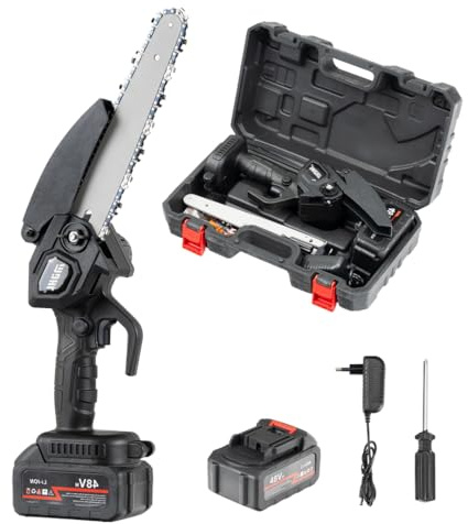SEVICO Akku Kettensäge 8 Zoll 21V 6Ah – Mini Einhand Motorsäge mit Akku & Koffer – Akku Astsäge für Garten, Holzschnitt & Baumpflege – Leichte elektrische Kettensäge mit gehärteter Kette