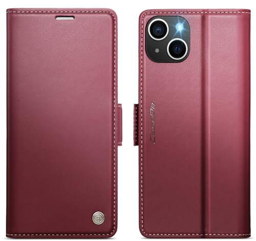 KZB Wallet Case for iPhone 14, Magnetic Flip, RFID Blocking, Red | 3 Card Holders, Kickstand, Shockproof, Premium PU Leather, Magnetic Closure, Phone Cover for iPhone 14 (6.1'')