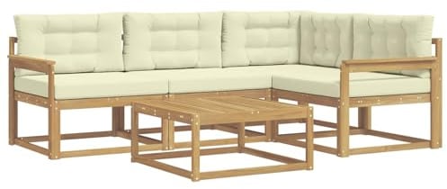 vidaXL Outdoor-Sofagarnitur 5 pcs Weiß und Creme 79 x 79 x 37 cm, Akazienholz Sofa, modernes Outdoor-Möbel, stylische Sectional-Garnitur, wetterfeste Terrasse, Garten Sitzgruppe
