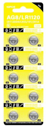 AG8 LR1120 Knopfzellenbatterien, 1,5 V, hohe Kapazität, Knopfzelle für Uhren, Spielzeug und kleine Elektronik, Taschenrechner, 10 Stück