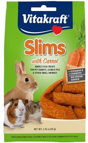 Vitakraft Slims with Carrot Small Animal Treats 1.76 oz Crunchy Baked Snacks for Rabbits Guinea Pigs Hamsters Gerbils Nutritious Light Texture with Carrot Flavor Wholesome Nourishment