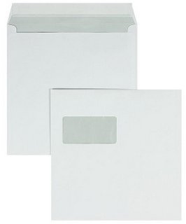 100 Stück, Briefumschläge, 220 x 220 mm, Haftklebung mit Abziehstreifen, Gerade Klappe, 100 g/qm Offset, Mit Fenster, Weiß, Blanke Briefhüllen
