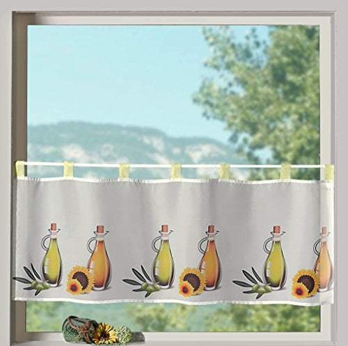 heimtexland ® Frühling Schlaufenbistro in gelb Öle mediterran hochwertiger Druck auf Voile in weiß Panneaux HxB 45x120cm Gardine Typ322