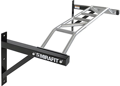 Mirafit Heavy Duty Black and Silver Multi Grip Wall Mounted Pull Up Bar - 1.2m Wide
