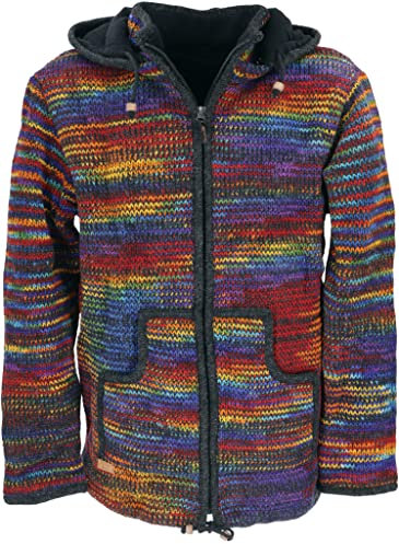 GURU SHOP Kuschelige Gefütterte Strickjacke, Mellierte Wolljacke Nepal Jacke - Modell 13, Damen, Wolle, Size:L