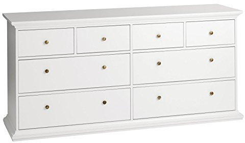 Dynamic24 Sideboard Paris Kommode Anrichte Schrank Highboard weiß 8 Schubladen