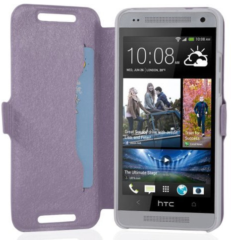 Cadorabo Hülle für HTC ONE Mini M4 (1.Gen.) - Hülle in ICY Flieder – Handyhülle mit Standfunktion und Kartenfach im Ultra Slim Design - Case Cover Schutzhülle Etui Tasche Book