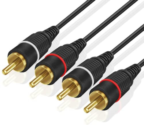 TNP RCA Cables 25ft - Gold Plated 2RCA Male to 2RCA Male Stereo Audio Cable - Dual Shielded RCA Cable for Amplifiers, Car Audio, Home Theater, Speakers, Black