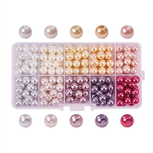 PandaHall Ele - Lot de 230pcs 10 Couleurs Perle en Verre Perle Rond Perles Lisses en Satin Minuscules pour DIY Fabrication de Bijoux Collier Bracelet, 8mm, Trou: 0.7mm
