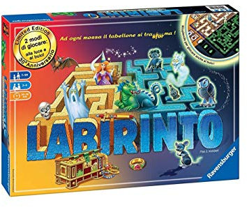 Ravensburger - Labyrinth Glow in The Dark, Brettspiel für die ganze Familie, 2-4 Spieler, Geschenkidee für Kinder 7+ Jahre, italienische Ausgabe