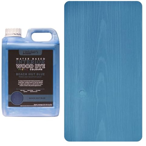 Littlefair's Wood Stain Water Based - 5 LTR - Indoor Furniture Stain Light & Dark Finishes - Special Non Toxic & Eco Friendly Formula - Wood Stain for Crafts - Colour: Beach Hut Blue