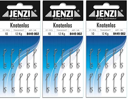 30 Stück Jenzi Knotenlos Schnurverbinder 12kg, 34kg oder 46kg (3 Packungen á 10 Stück) von Jenzi + gratis Petri Heil! Aufkleber (12kg)