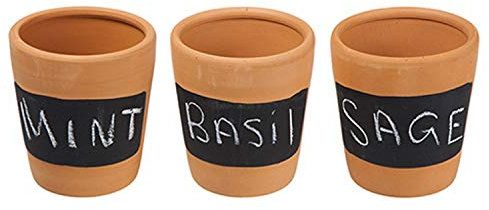 3Pc Terracotta Clay Plant Flower Herb Pot Black Chalk Board Planter Set