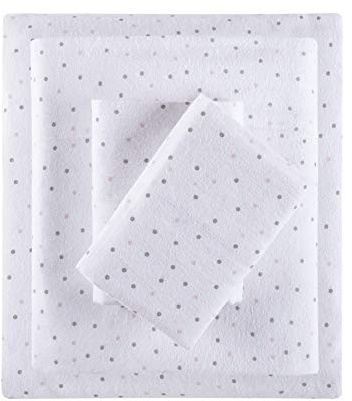 Intelligent Design Parure de lit 4 pièces en Flanelle 100% Coton avec imprimé Animaux, étoiles Mignonnes et Chaudes, Ultra Douce pour Temps Froid, Grand lit, Gris/Pois Roses