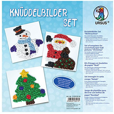 Ursus 21290004 - Knüddelbilder Set, Weihnachten, ca. 22,5 x 22,5 cm, 300 g/qm, 6 Bilder in verschiedene Motive, einseitig bedruckt, inklusive Bastelanleitung, für Jungen und Mädchen