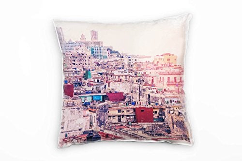 Paul Sinus Art City, Havanna, Kuba, Vintage, rot, grau Deko Kissen 40x40cm für Couch Sofa Lounge Zierkissen - Dekoration zum Wohlfühlen