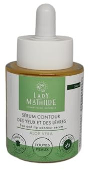 Lady Mathilde - Serum für Augen und Lippen - Aloe Vera, Hyaluronsäure und 23 Karat Goldflocken - 100% natürlich - Ohne Parfum - Made in France - Flasche 30 ml