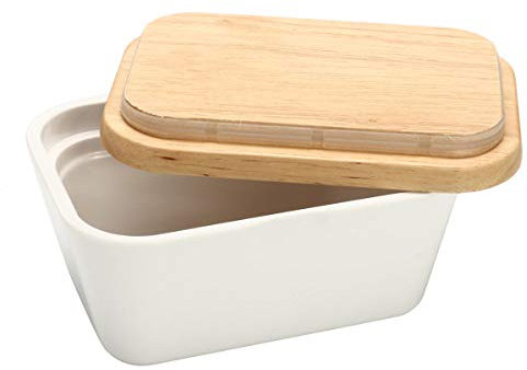 KingLan Butter Box Dish Holder Serving Storage Container Wood Melamine With Lid -250Ml