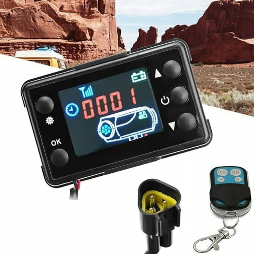 Fernbedienung mit LCD-Monitor-Schalter, Riloer 12 V Universal-Auto-LKW-Diesel-Lufterhitzer-Controller mit 4-Tasten-Fernbedienung