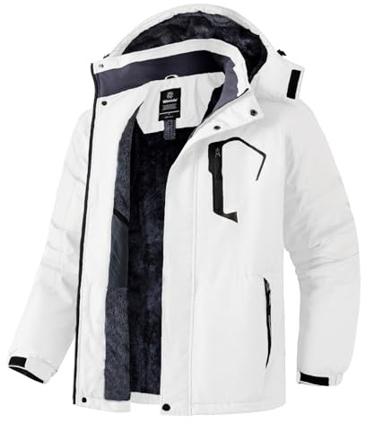 Wantdo Skijacke Herren Wasserdicht Winter Fleece Mantel mit Kapuze | Winddicht,Abnehmbare Kapuze,Multitaschen,Verstellbare Bündchen&Schneerock,Windbreaker Jacken,Outdoor,Snowboard,Wandern,Berg
